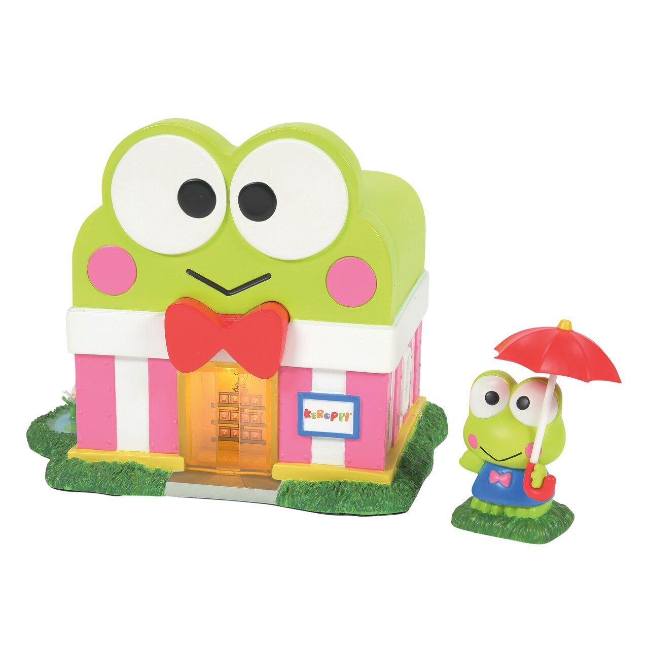 Department 56 Sanrio Hello Kitty Village Keroppi's Market Lit Village Building and Accessory Set, 2 Pieces